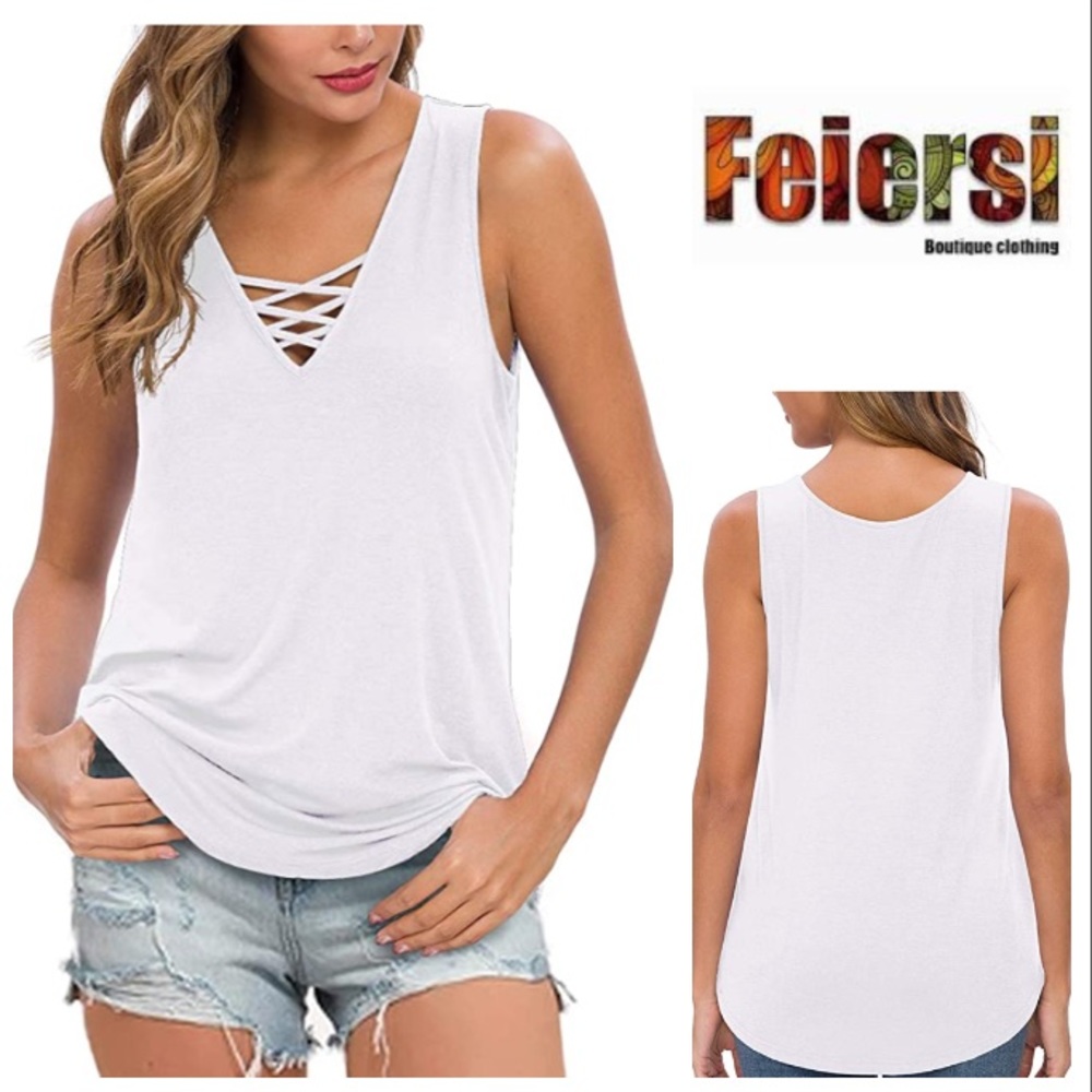 NEW!  Feiersi criss cross cage flowy tank in white